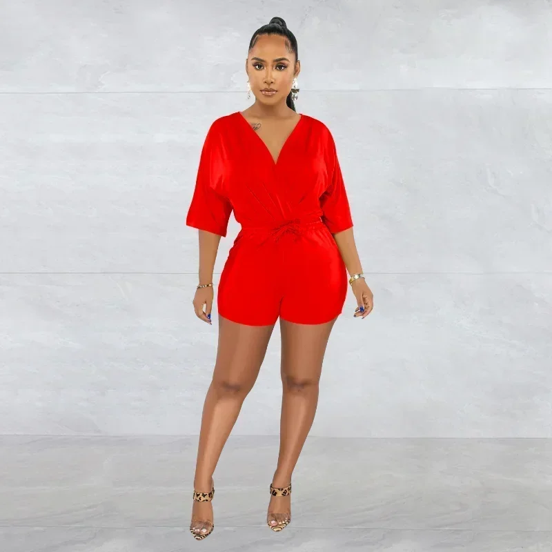

Летний женский комбинезон GUWU с коротким рукавом, V-образным вырезом, эластичной талией, для уличной моды, йоги, активного отдыха и фитнеса, цельный костюм-ромпер