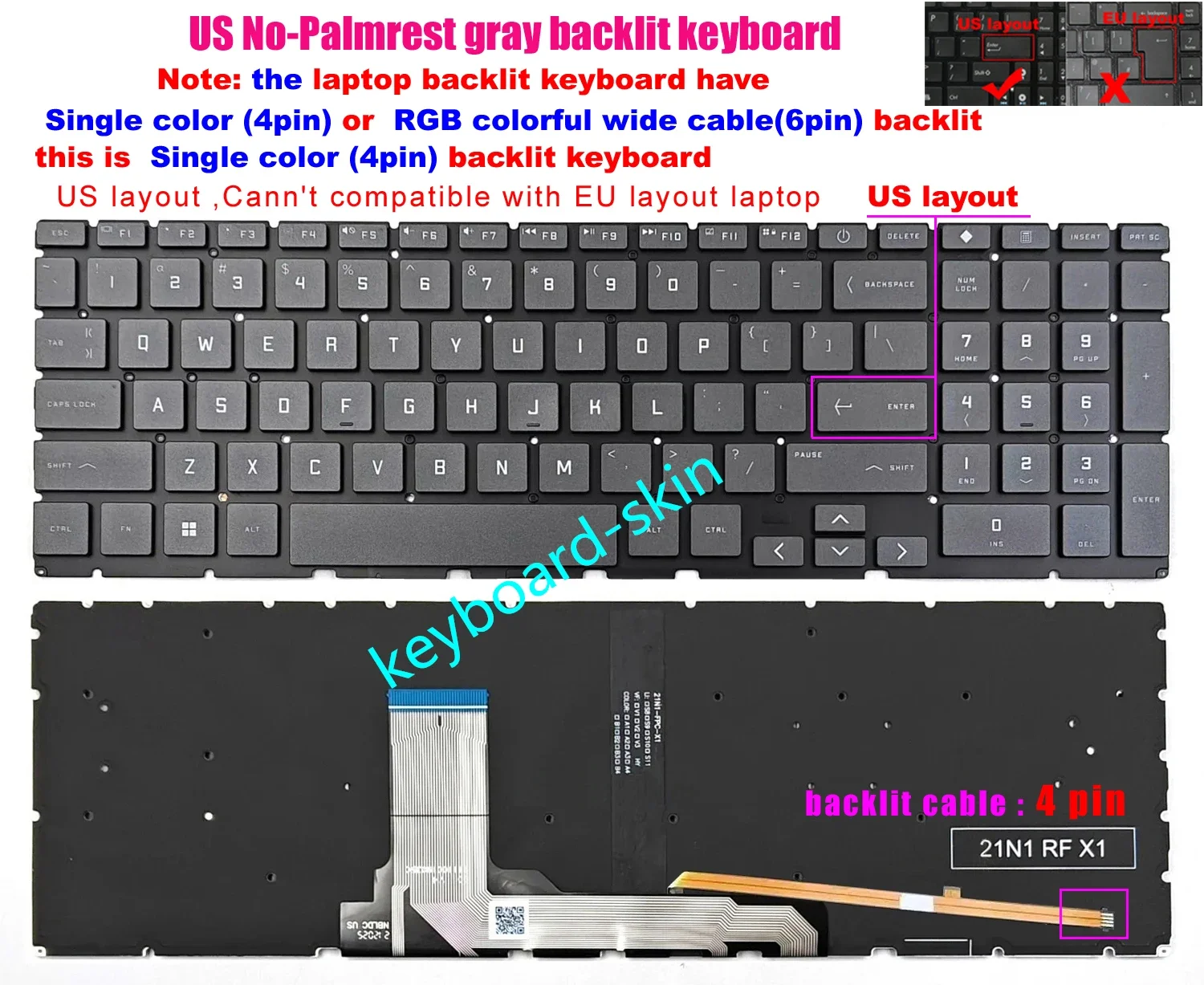 Nuevo teclado gris retroiluminado sin reposamanos para HP Victus 15-FA 15-FB TPN-Q278 TPN-Q279 15-FA1163dx 15-FB2063dx 15-fb2082wm