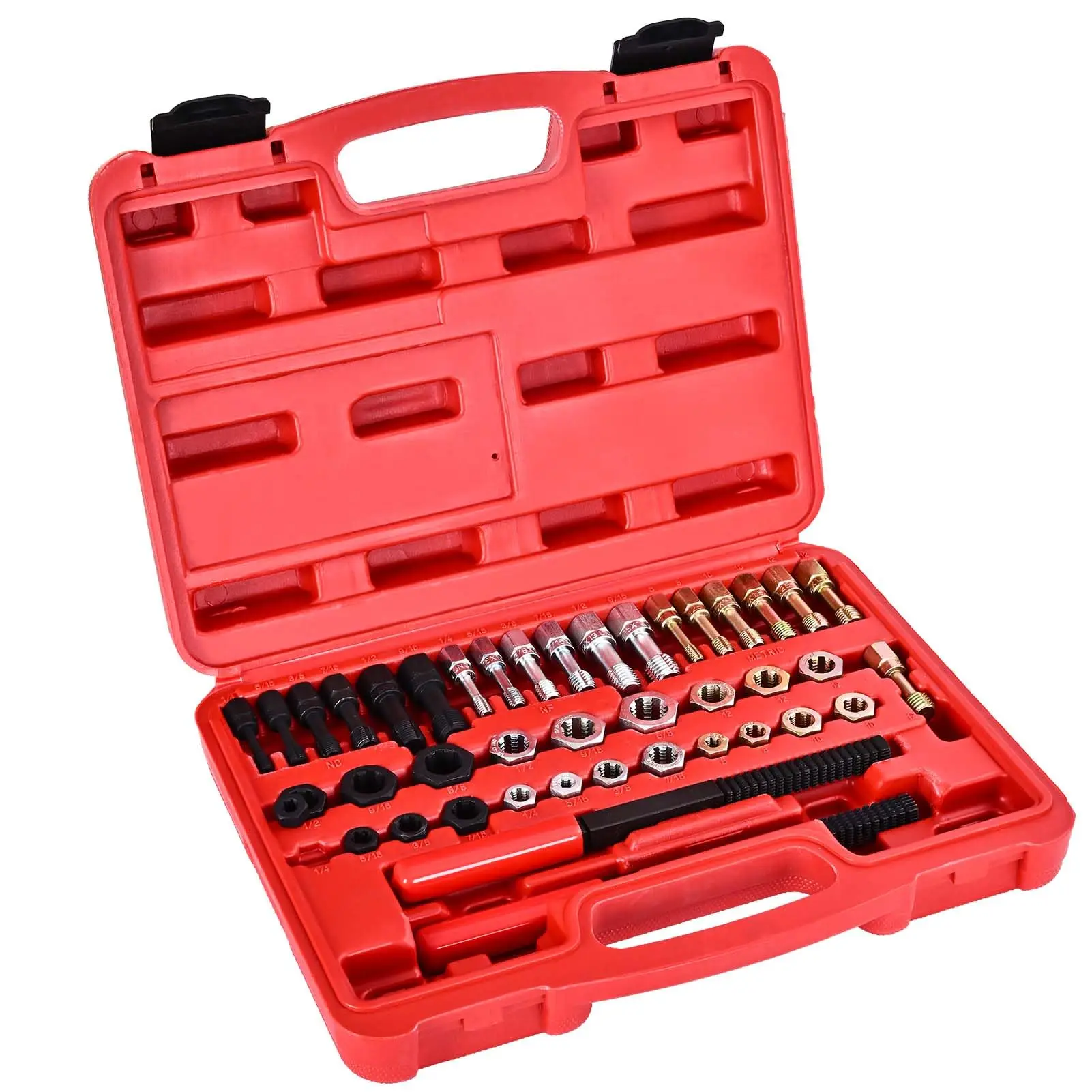 

42-Piece Thread Repair Kit Featuring UNC, UNF, And Metric Sizes For Restoring Damaged Threads