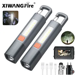 LED Torch Light XPE COB Side Light Protable Flashlight with Hook Camping Light USB Rechargeable Zoomable Waterproof Lantern