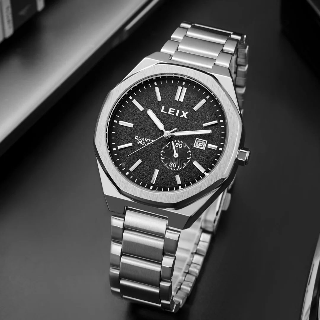 

Мужские классические наручные часы, деловые кварцевые часы с круглым циферблатом и ремешком из нержавеющей стали с календарем для мужских часов, дропшиппинг