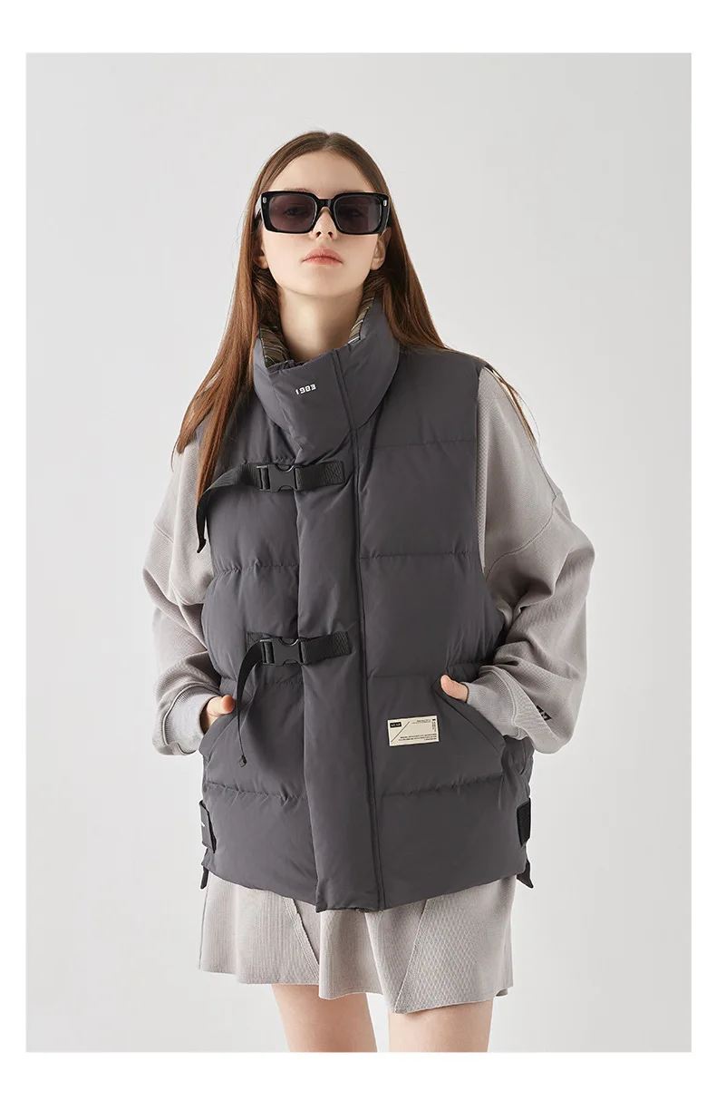 Puffer Vest Voor Dames Winter Donzen Katoenen Mouwloze Losse Jas Trend Opstaande Kraag Overjas Gewatteerde Warme Dikke Jas