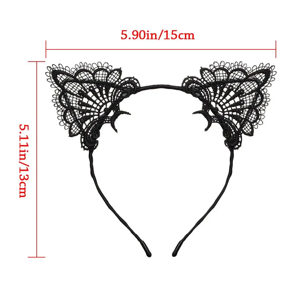 Women Cute Lace Cat Ear Hairbands Solid Ribbon Bow Hair Bands Headband Women Headwear Girls Princess Tiara Hair Accessories