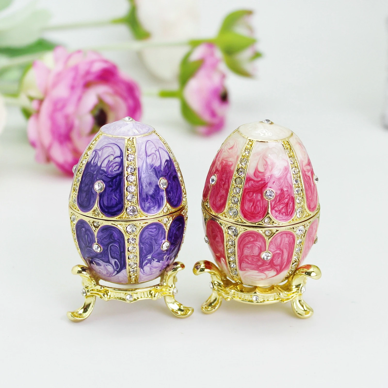 

SHINNYGIFTS Easter Eggs Trinket Box Enameled Faberge Egg Style Decorative Hinged Jewelry Box Unique Egg Gift for Family