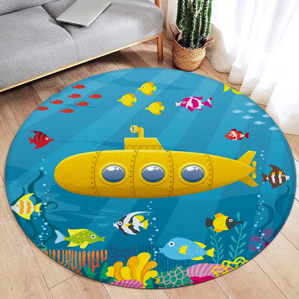 Cartoon Ocean Animals Round Carpet Cute Dinosaur Octopus Starfish Fish Children Bedroom Mats Home Living Room Decor Floor Rugs