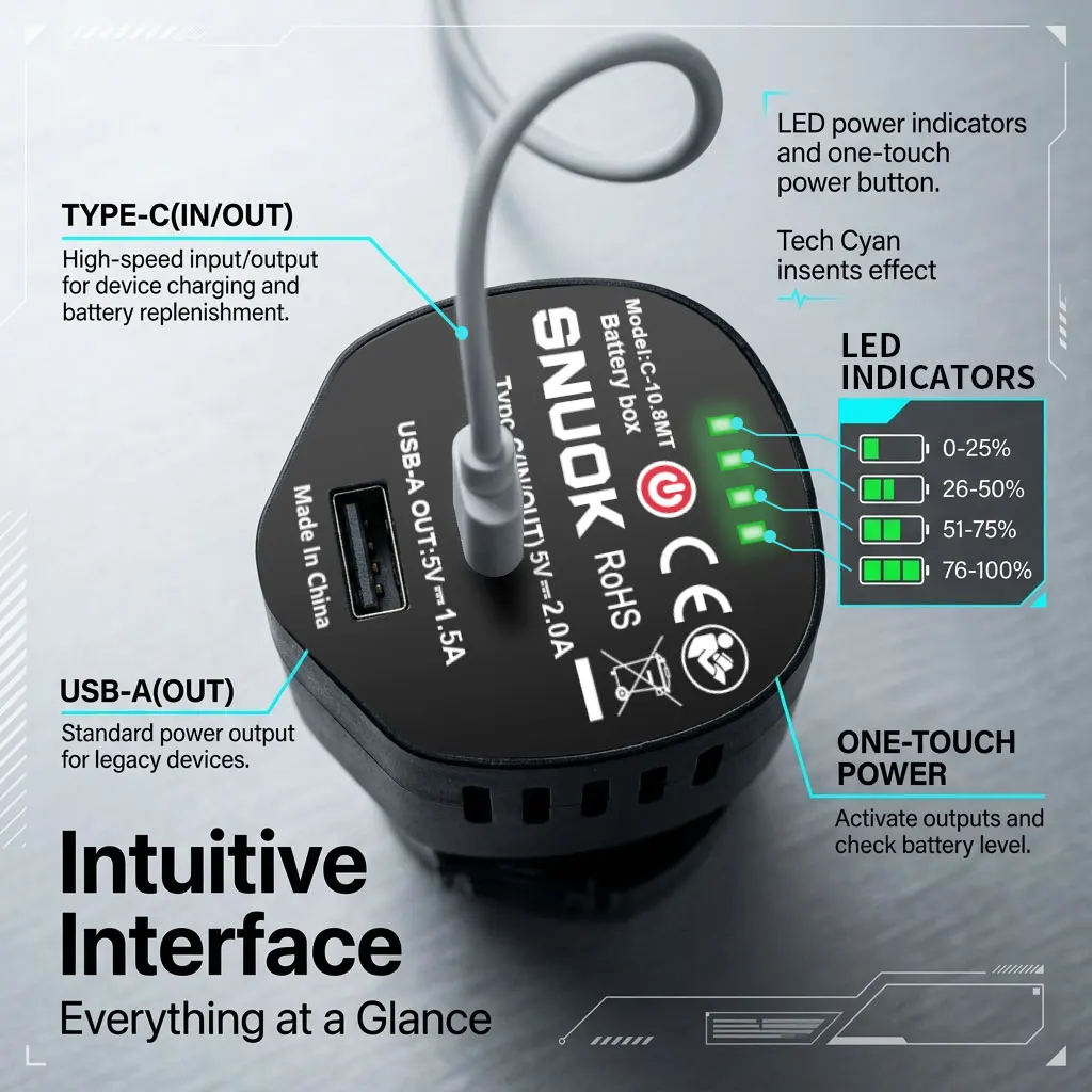 SNUOK 10.8-12V lithium battery pack TypeC fast charging is suitable for electric tools such as drills, wrenches, and shears