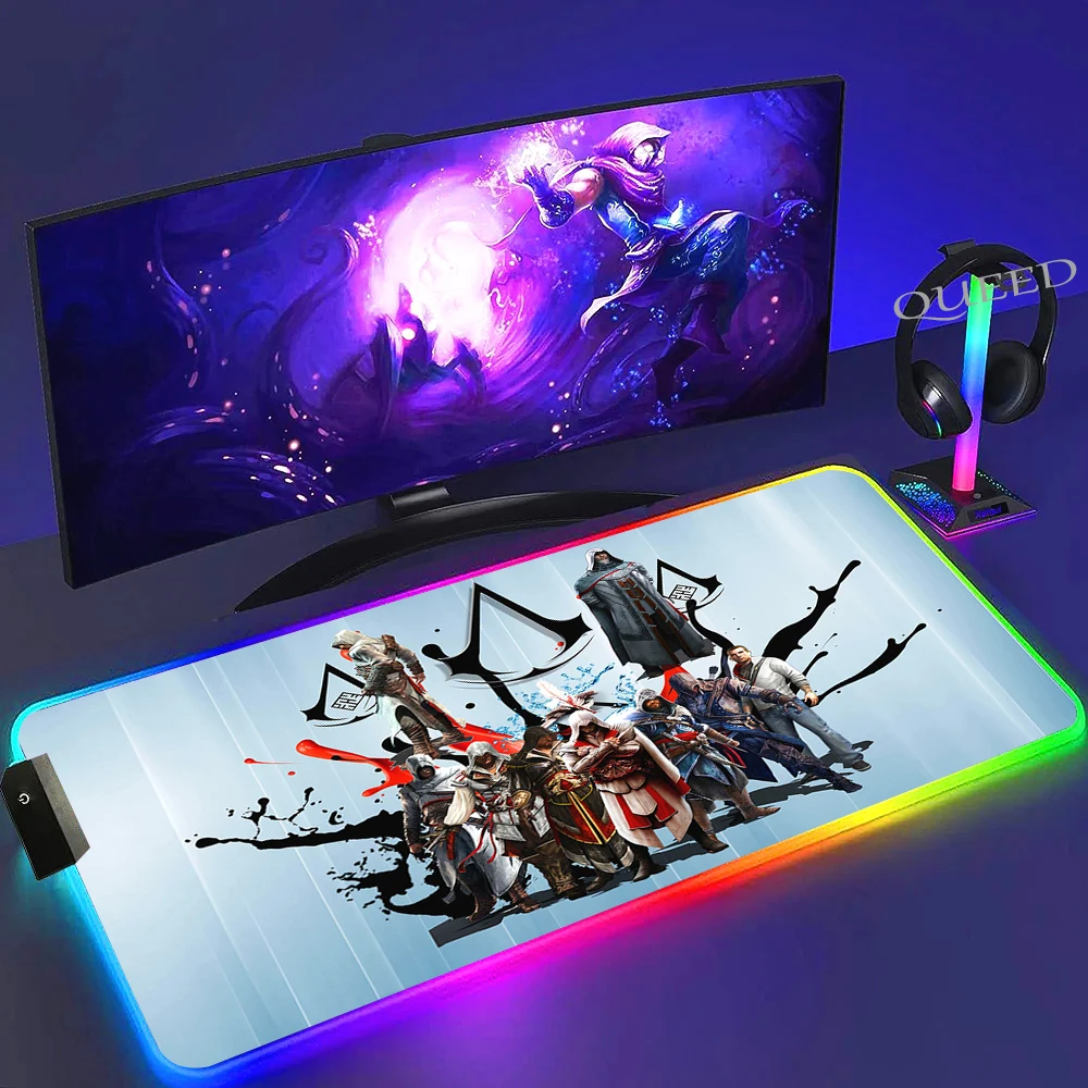 Assassin S-s C-Creedes Mouse Pad Rgb Gaming Mousepad Grande Pads Keyboard Mat Extra Large Computer Deskmat Luminescence Tablemat