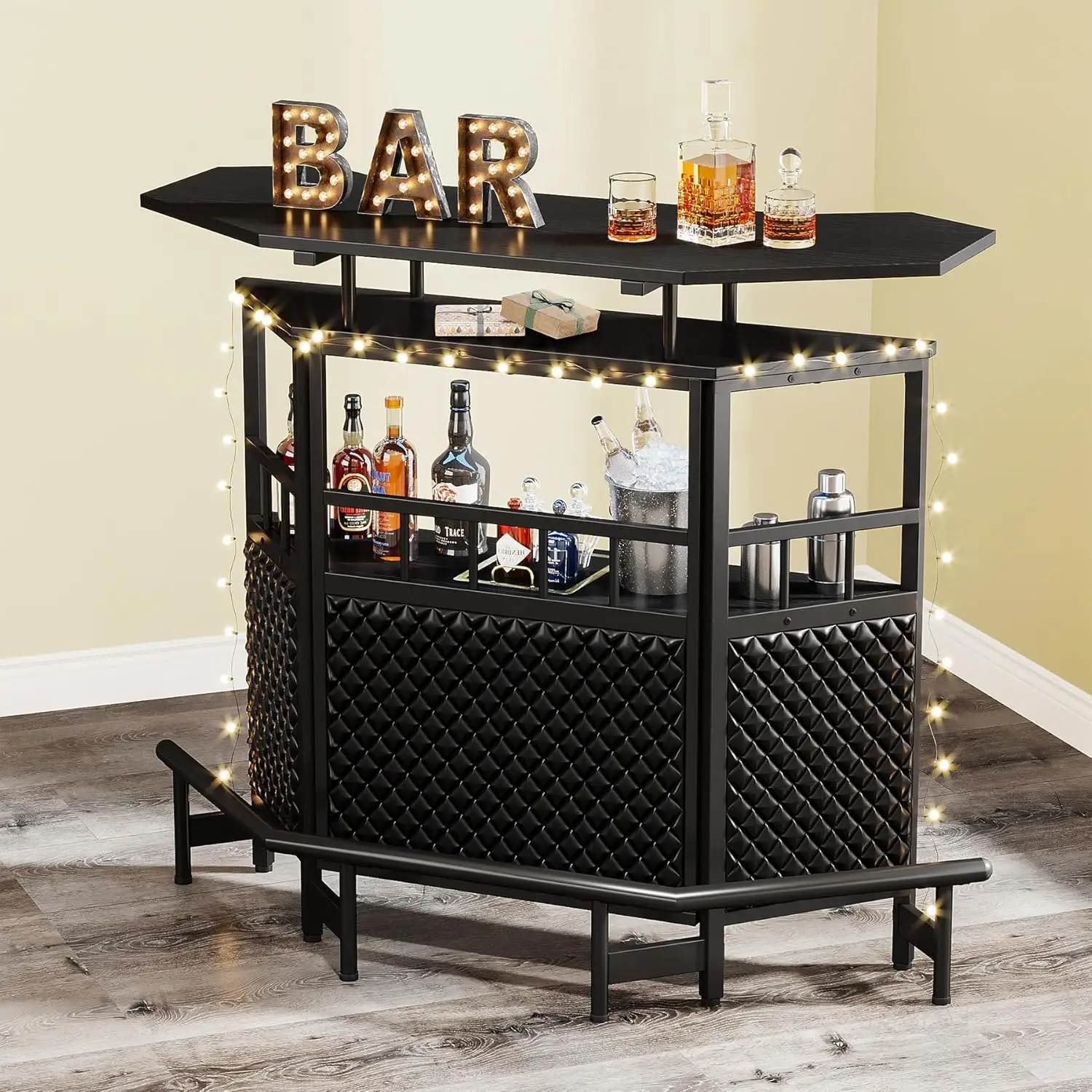 Unidad de Bar para el hogar Tribesigns, mesa de Bar para licores de 4 niveles con soporte para copas de vino y estantes de almacenamiento, Mini gabinete para Bar de vino con pie