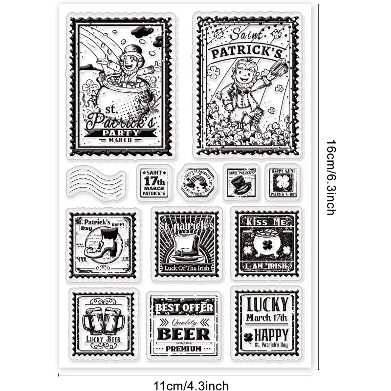 ورقة طوابع بلاستيكية شفافة من كلوريد البولي فينيل ، ورقة طوابع مطاطية للبريد ، ختم شفاف لديي ، يوم القديس باتريك ، ورقة واحدة #5
