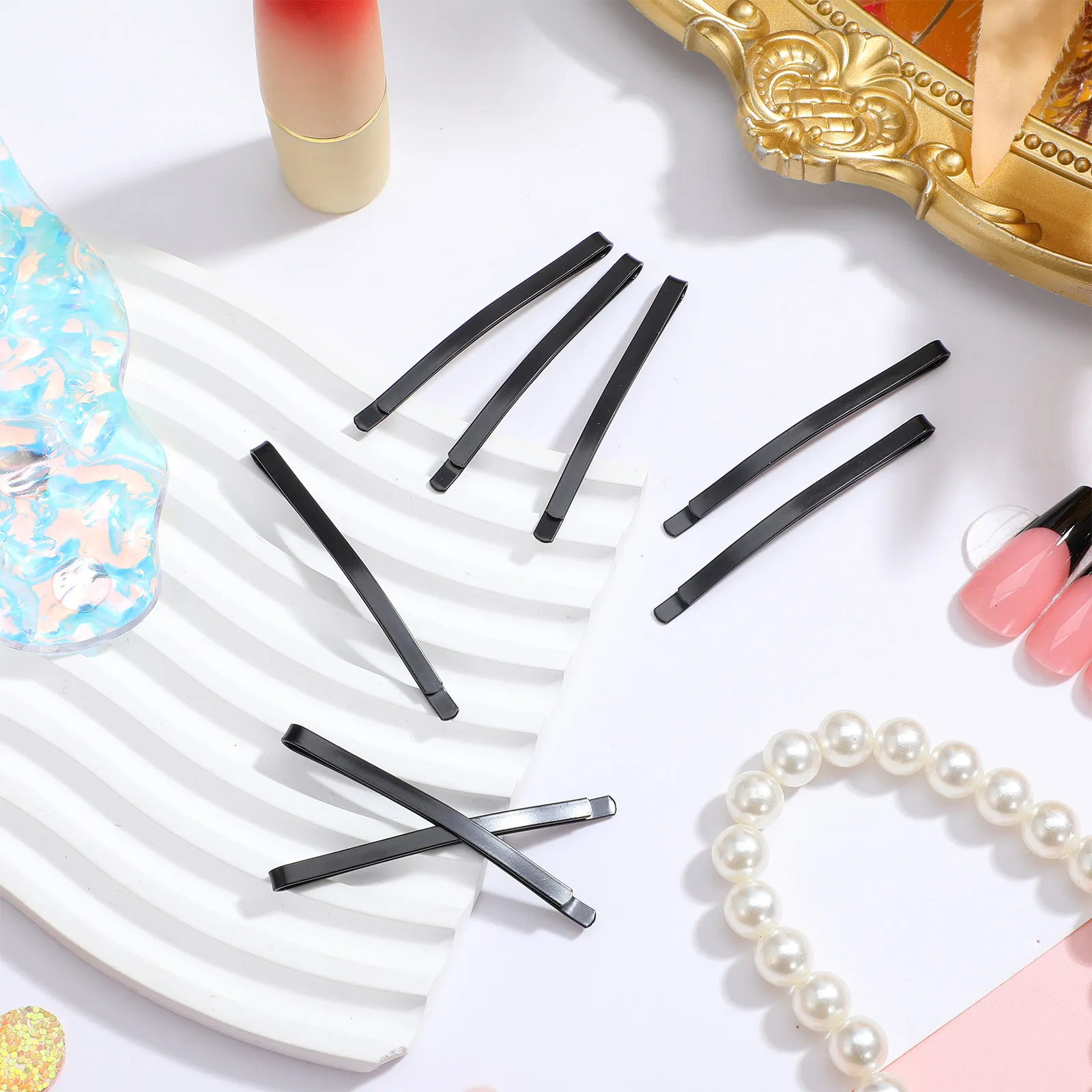 

50Pcs Black Metal Hair Clips Blank DIY Bobby Pins Hair Slides Barrettes for Women Styling Crafting Portable Travel Gym Use