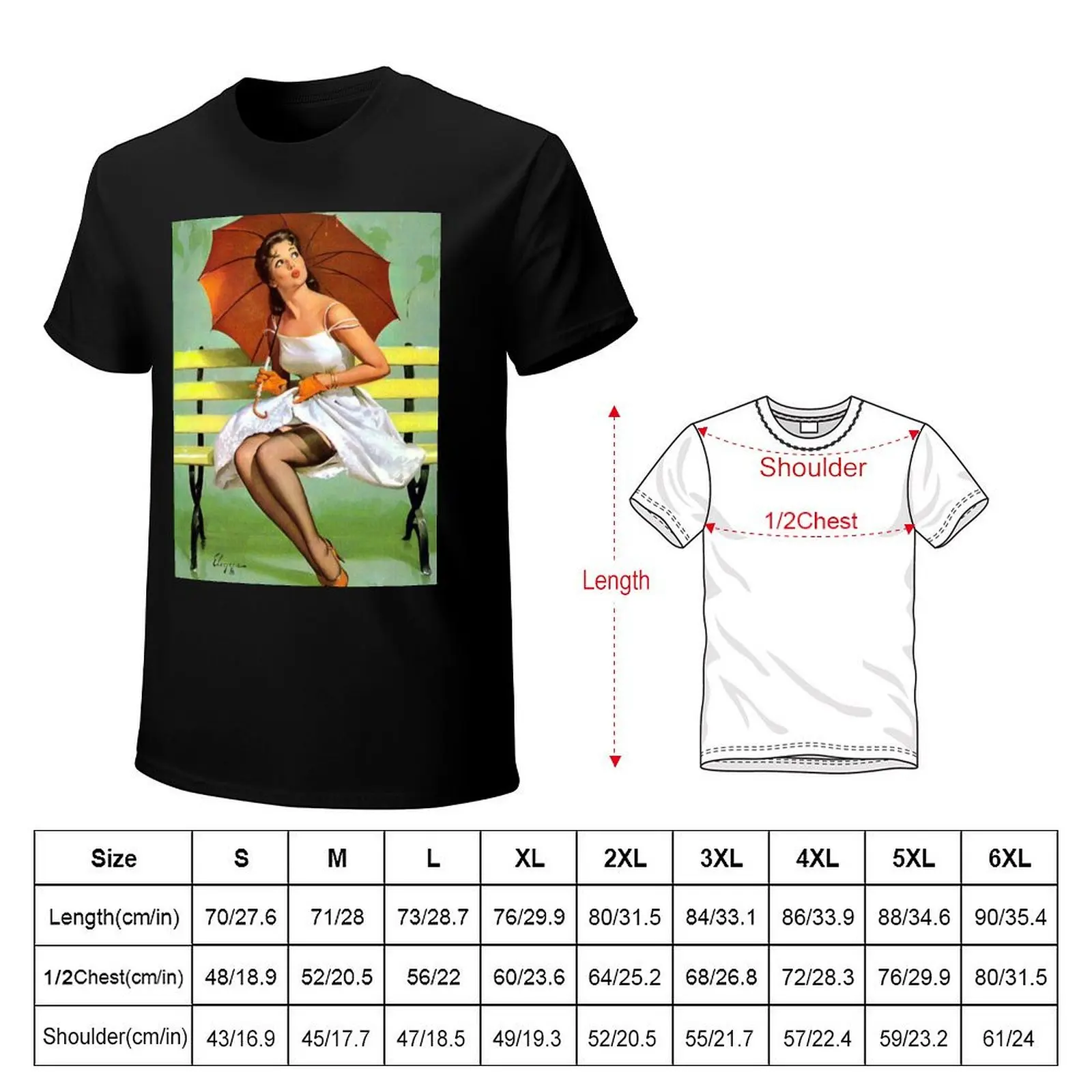 Pin-Up Girl - Elvgren - Vintage T-Shirt tops anime clothes tees quick drying mens t shirt