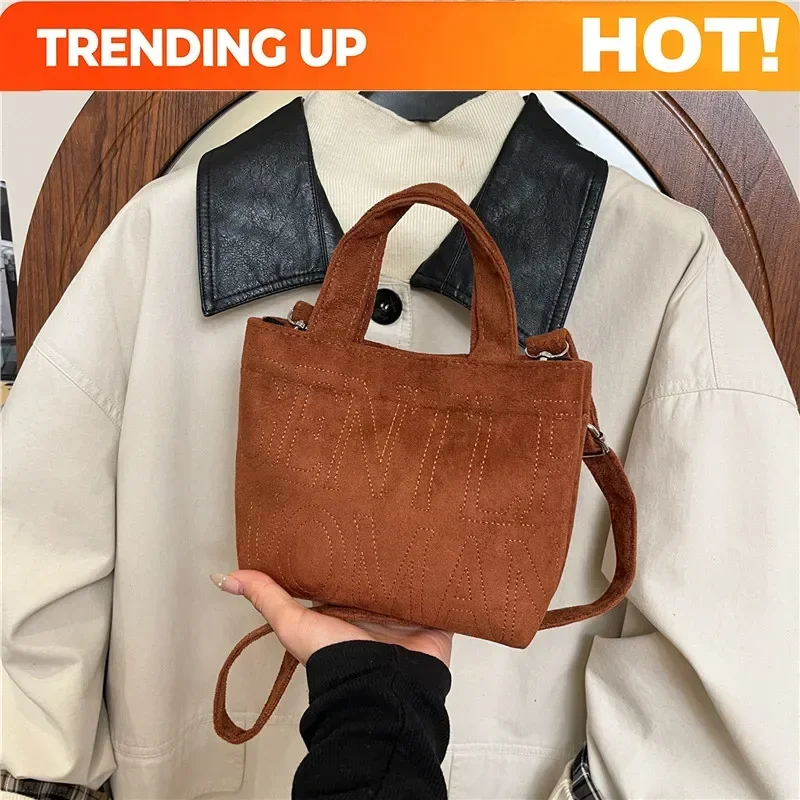 New Retro Suede Crossbody Bag Gentlewoman Letter Simple Mini Phone Bag Comfortable and Versatile Texture Embroidery Shoulder Bag