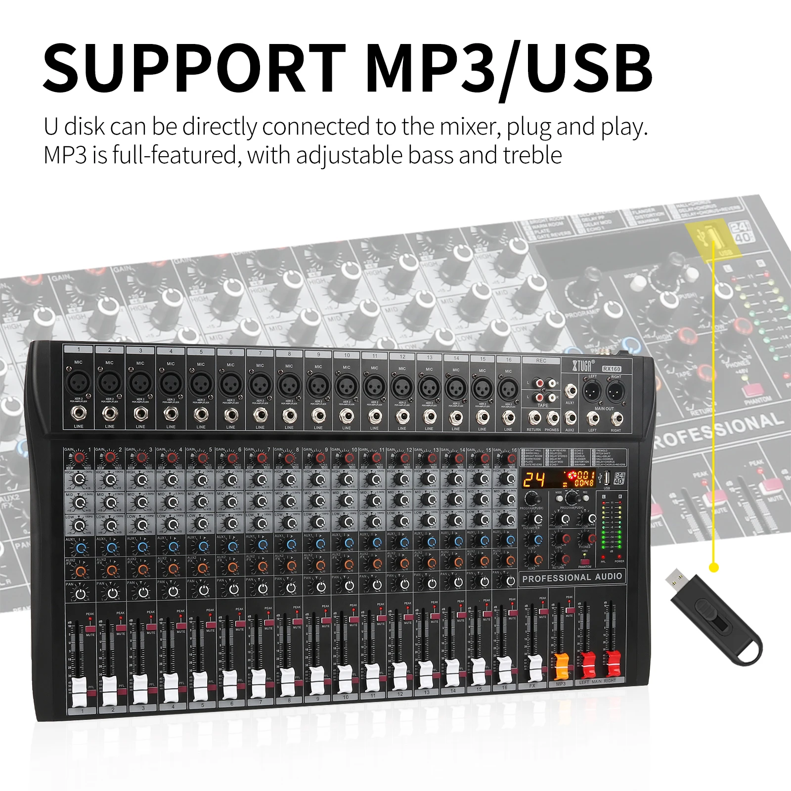 TLF Xtuga 16-Kanaals Professionele o Mixer Console Nieuw Design Studio Apparatuur DJ Microfoon Expander Reverb Effector Video L