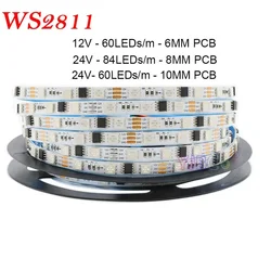 12V 24V 5m addressable WS2811 LED Strip 60/84leds/m 5050 RGB pixel Light Bar External IC IP30 6/8/10mm White PCB flexible Tape