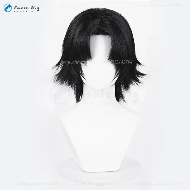 Chrollo Luckilfer-合成コスプレウィッグ,30cm,黒,中央部分,耐熱性,女性用ヘアネット