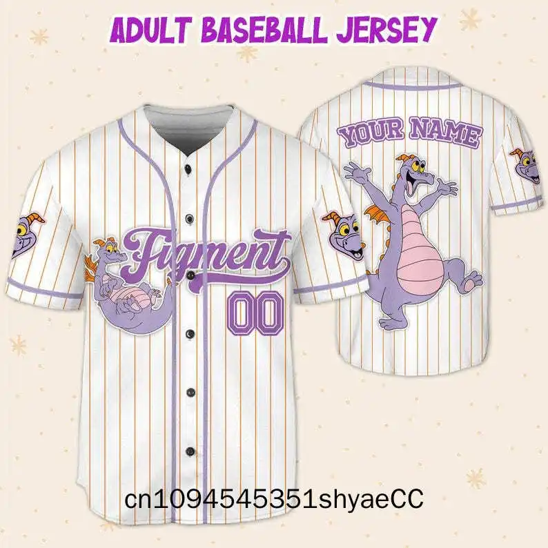 Custom Disney Figment Little Spark Simple Stripe, Custom Kids, Youth, Adult Disney Baseball Jersey Sports Outfits Cute Gifts For