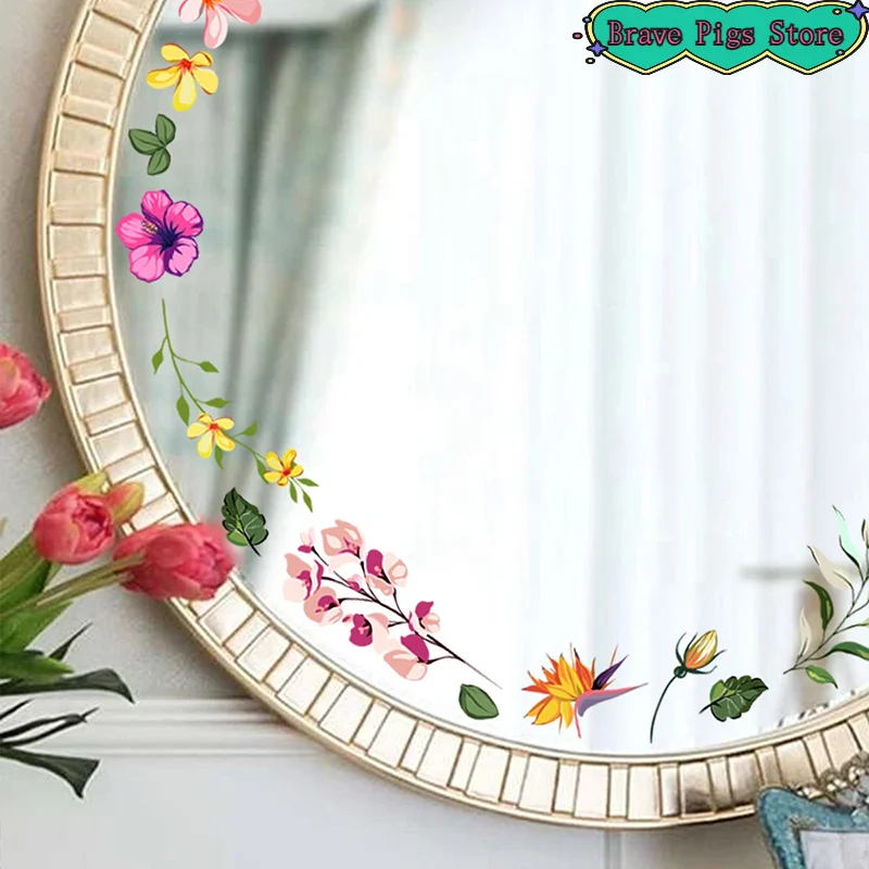 

Room Aesthetic Flower Wall Stickers Floral Mirror Decals Peel Stick Bathroom Bedroom Decor For Girls Home Art Decoration