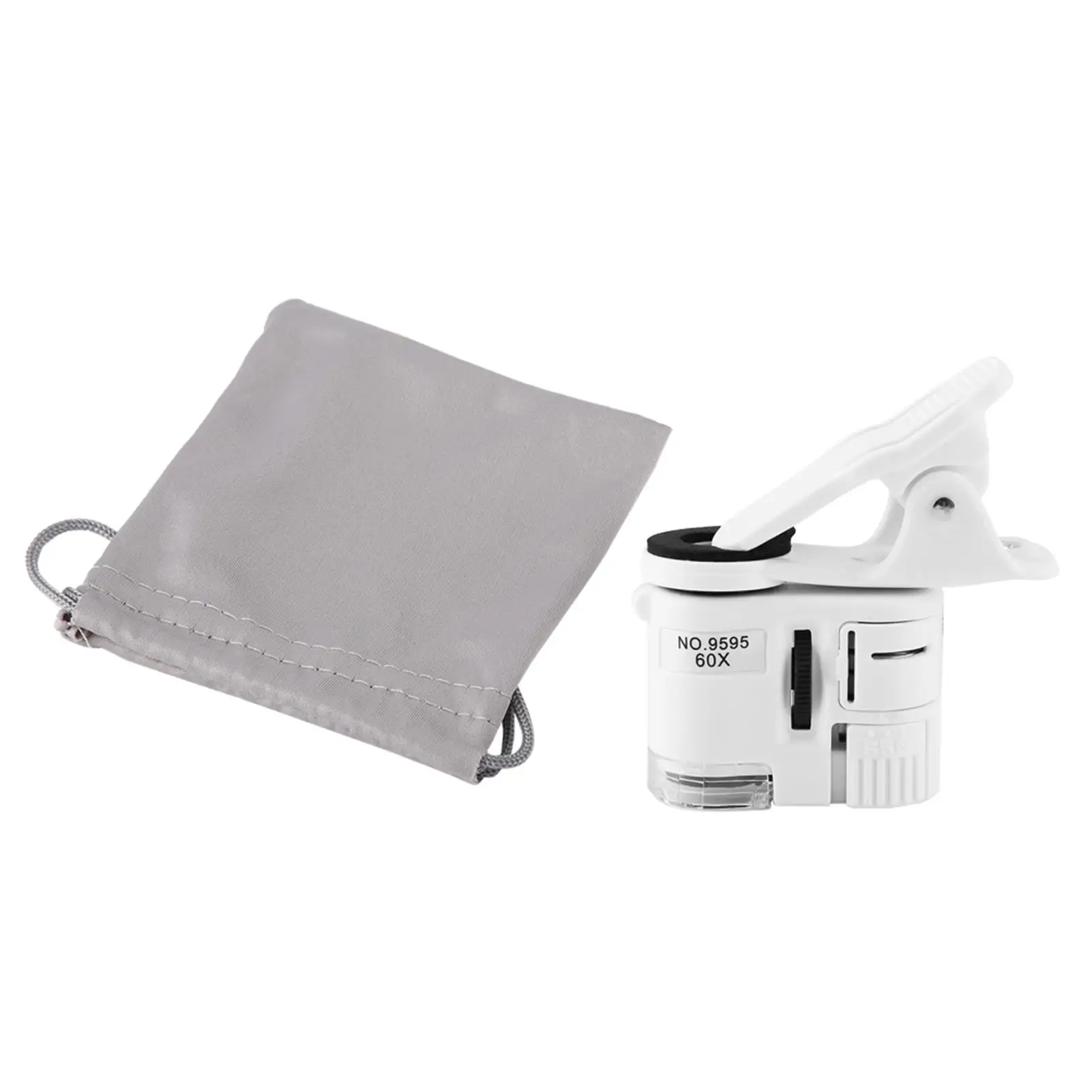 Lente d'ingrandimento 60X con mini microscopio a clip a luce UV LED per telefoni cellulari Lente portatile portatile per ispezione ravvicinata