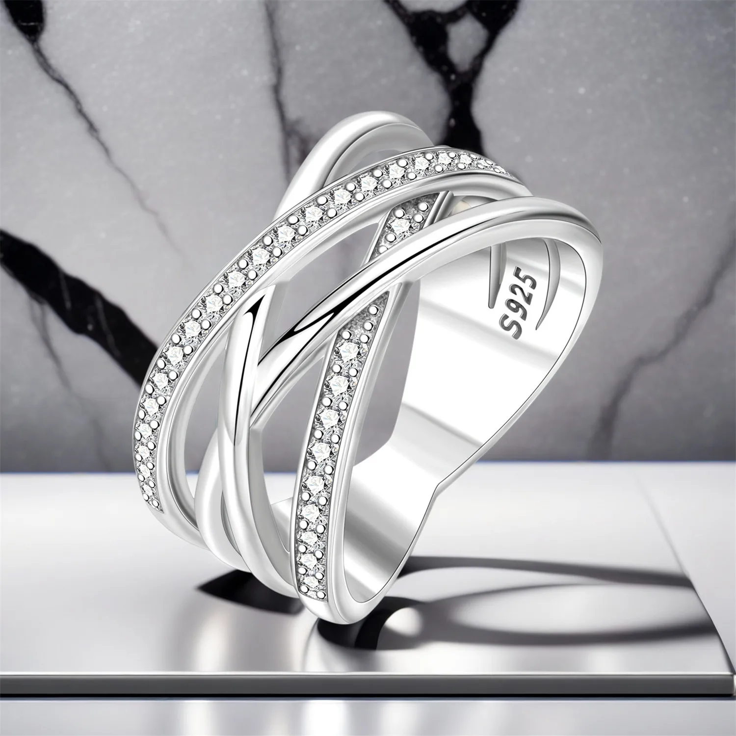 PANPOKI S925 فضة متعدد حلقة المنسوجة حلقة مغلقة للنساء البنصر شخصية مجوهرات هدايا الحفلات العصرية