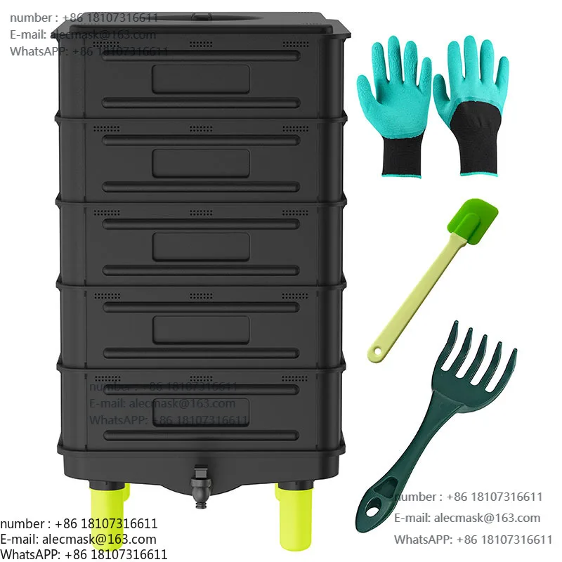 

85L Detachable Black Worm Farm with Auxiliary Tools 5 Tray Compost Bin Compost Station