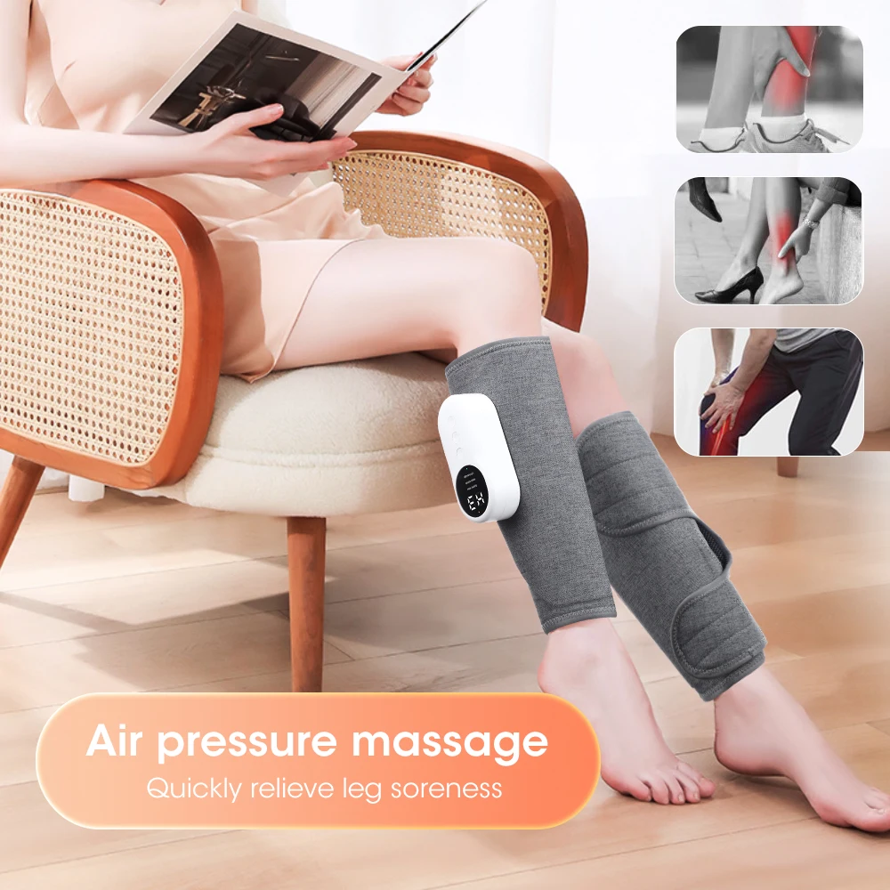 Wireless Airbag Leg Massager 3 Mode Electric Air Pressure Calf Massager Pain Relief Muscle Fatigue Heating Foot Massage Machine