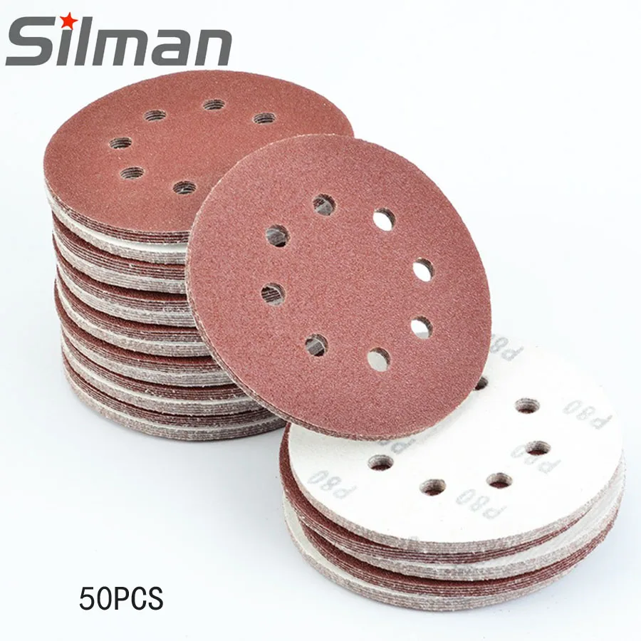 

50pcs Round Sander Paper125mm 8Hole Grit Hook Loop flocking Sandpaper Paper Sanding Disc Abrasive Grinding Disc Polishing Tools