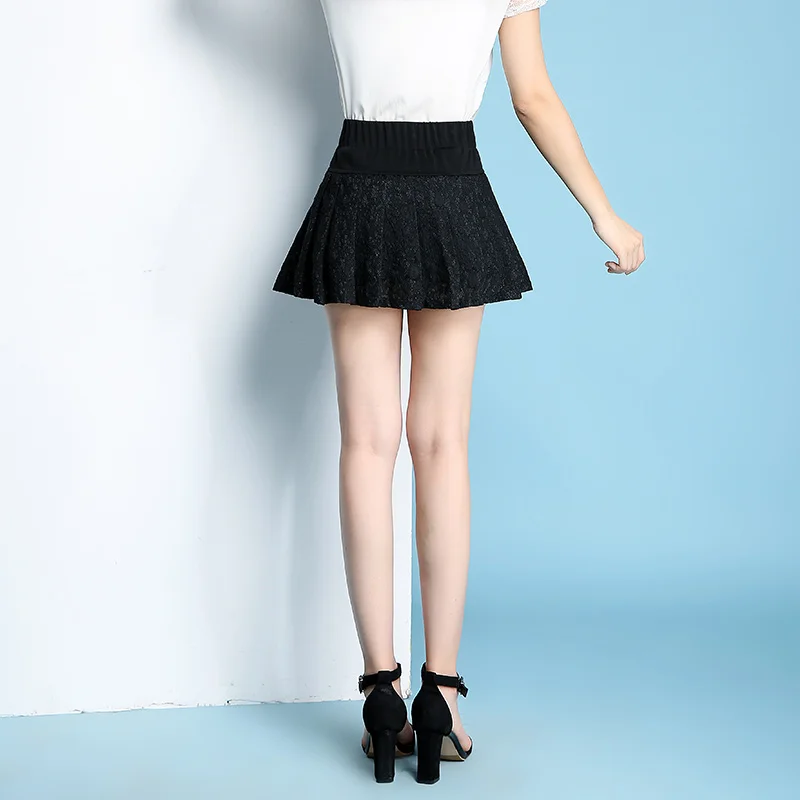 

High Waist Lace Skirt Women's Summer ort Skirts Pleated Flared Base Layer Pants Skirt Peter Cook Brand Pure Color Vers...