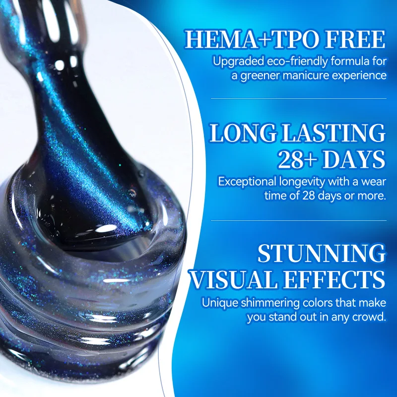 BORN PRETTY 10 ml blauer Wasser-Licht-Katze-Magnet-Gel-Nagellack, ultraglanz, glitzernd, Soak Off UV-Gel, Maniküre, Nagelkunst-Lack