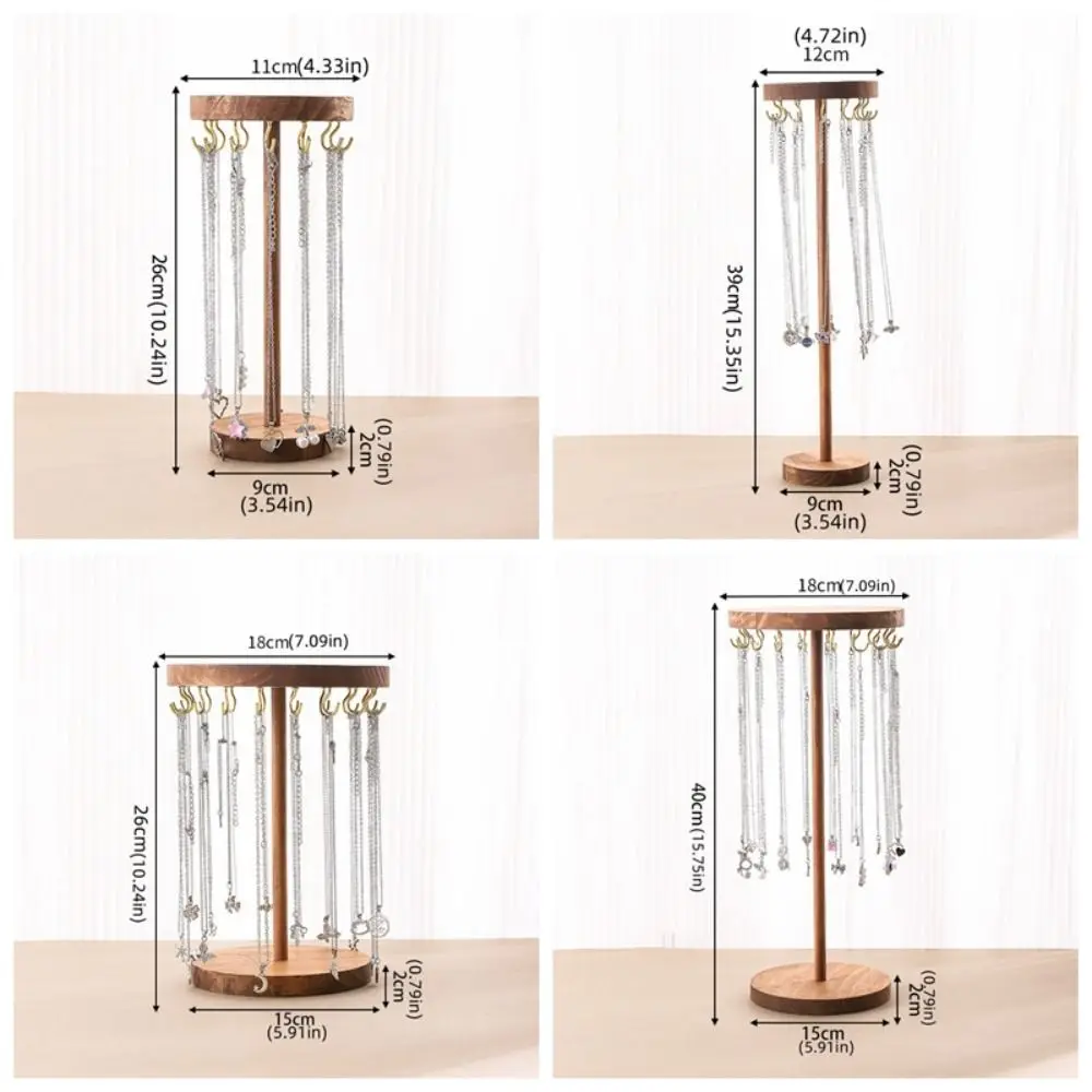 Solid Wood Jewelry Display Holder Hanging Countertop Jewelry Organizer Necklace Earrings Stand Detachable Round