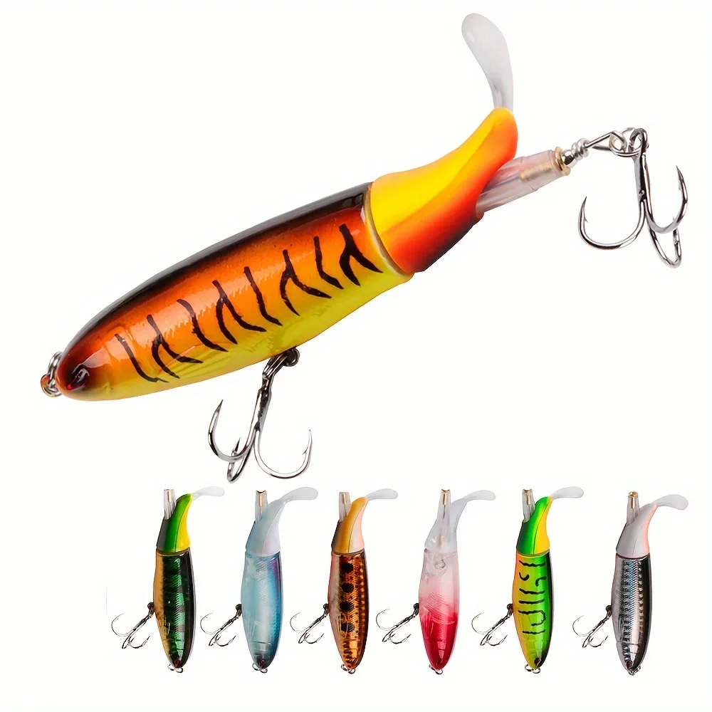 

6pcs 14g/10cm VIB Fishing Lure With Rotating Tail, Float Hard Bait With 2 Treble Hooks, Top Water Fishing Bait