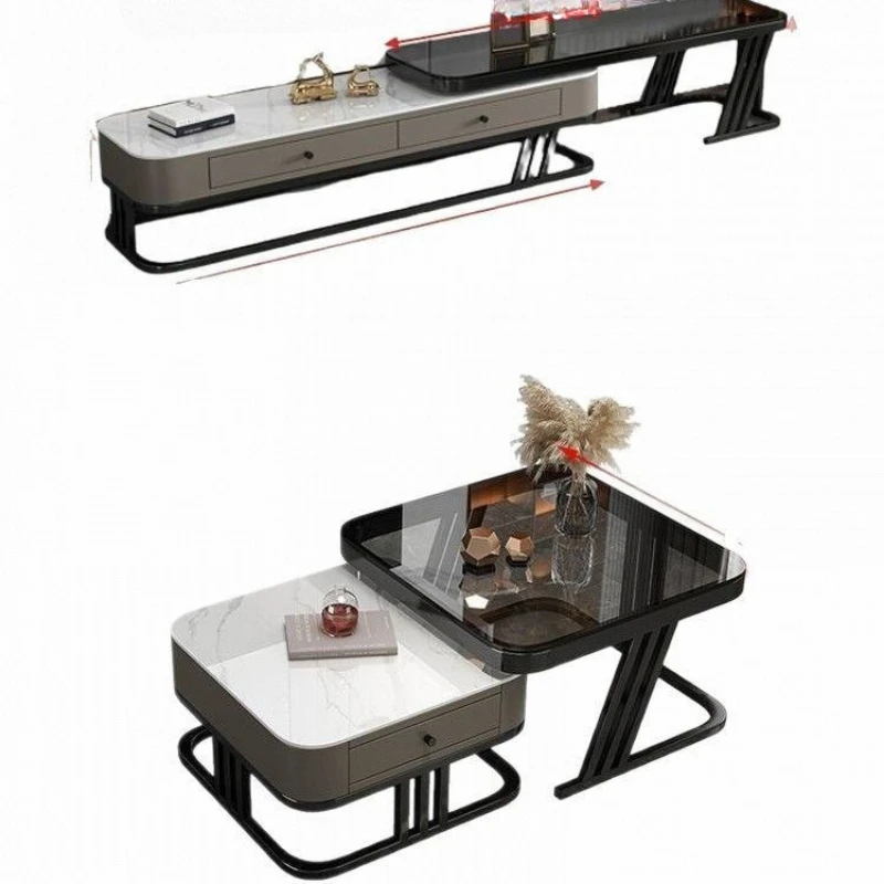 Italian light luxury coffee table bright rock slab living room household small apartment size square combination modern