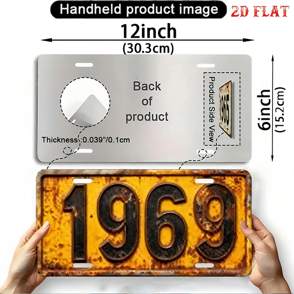 2D Flat, 2D Flat- 1pc Vintage Aluminum Sign, 30.48cm x 15.24cm, 1969 Year, Rustic Wall Decor with Pre-drilled Holes, Durable for