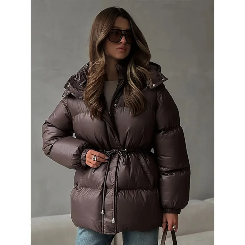 

Новая теплая зимняя куртка 2025 года с капюшоном на шнурке, на молнии, с длинными рукавами, со съемным капюшоном на шнуровке, утепленная, из хлопка, для женщин