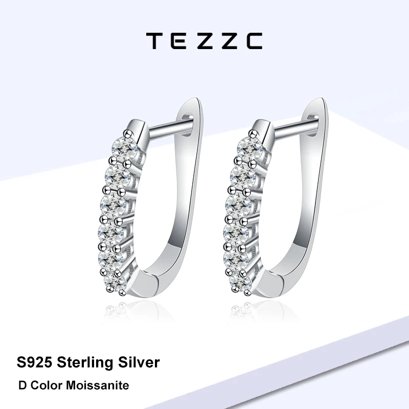Tezzc Full Moissanite D Color Huggie Hoop Earrings S925 Sterling Silver Earring for Women Jewelry Birthday Valentine's Day gifts