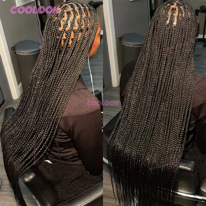 Knotless صندوق جديلة شعر مستعار الاصطناعية كامل الدانتيل شعر مستعار مضفر للنساء السود 36 "ضفائر كورنو شعر مستعار دانتيل شعر مستعار مضفر العديد من الأنماط #3