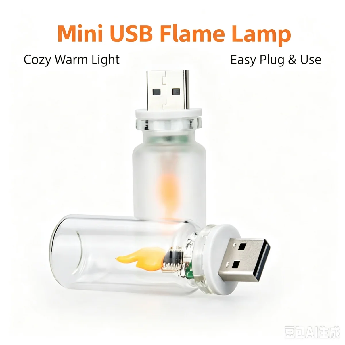 Car USB Flame Atmosphere Light Flickering LED Glass Warm Night Light Simulated Flame for Home Room Laptop PC Festival Decoration