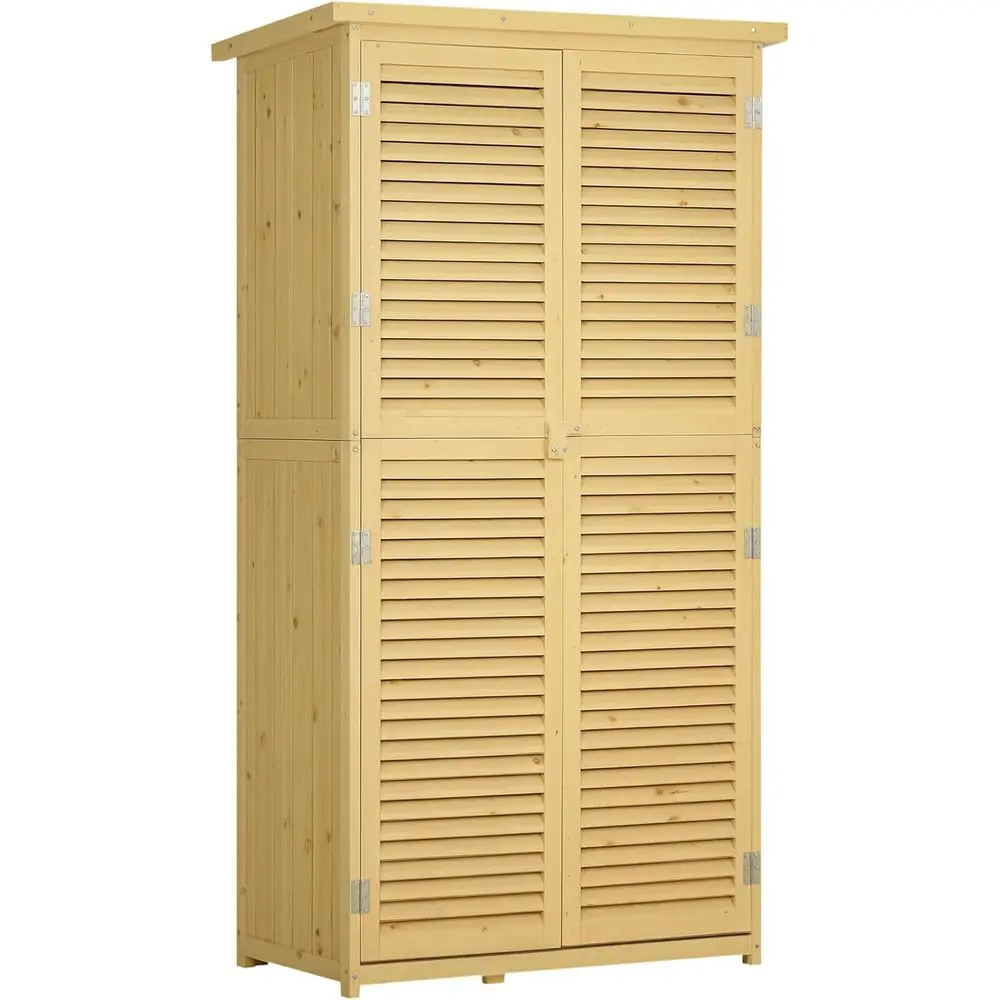 5' x 3' Natural Wooden Outdoor Storage Cabinet with Asphalt Roof and 2 Large Doors, Secure Lock