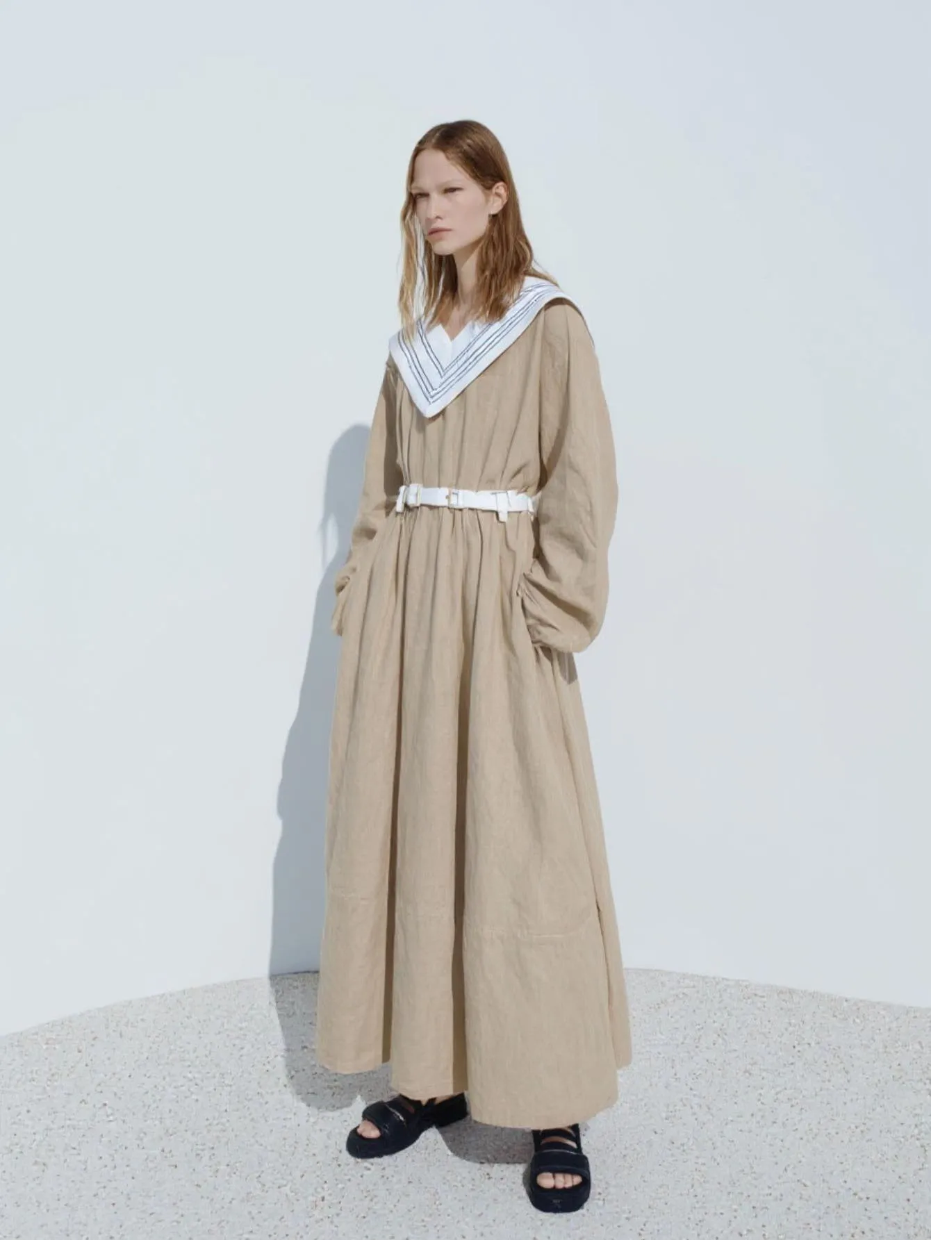 فستان نسائي طويل كاجوال بخطوط فرنسية وأكمام واسعة ورقبة على شكل حرف V على شكل حرف a ملابس يومية فستان بوتيك للصيف والخريف #4