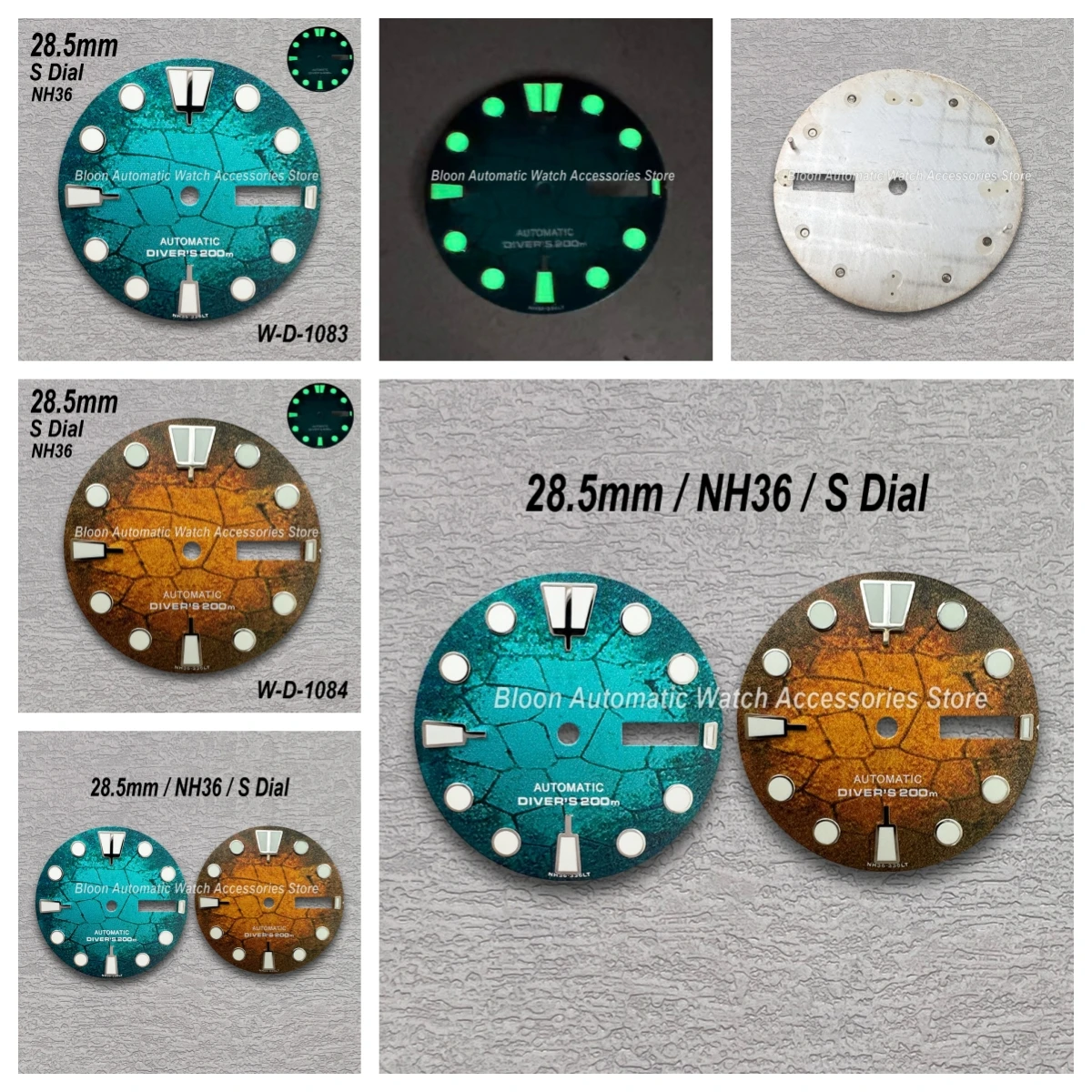

28.5mm S Logo Dial Fit NH35/NH36/4R/7S Movement Green Luminous Tree Leaves Mechanical Watch Modification Accessories