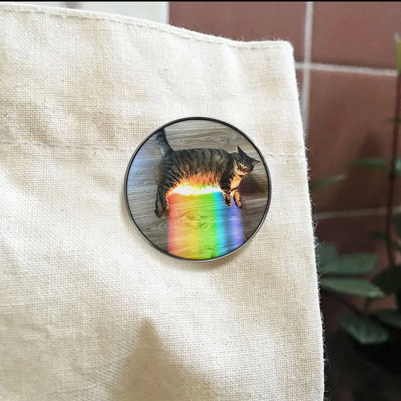 Rainbow Butt Cat Enamel Badge Funny Meme Animal Pin Cute Kitten Metal Brooch Clothing Accessory Gift For Cat Lovers