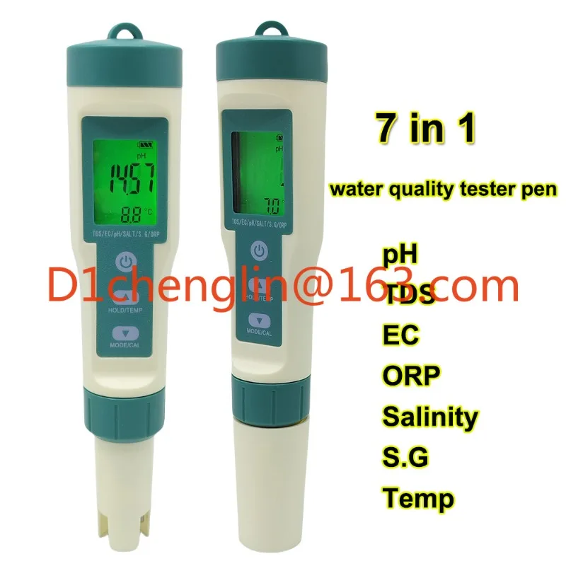 Portable Digital Water Quality Tester Pen 7 in 1 S.G./TDS/EC/pH/Salinity/Pool Drinking Water Aquarium Thermometer