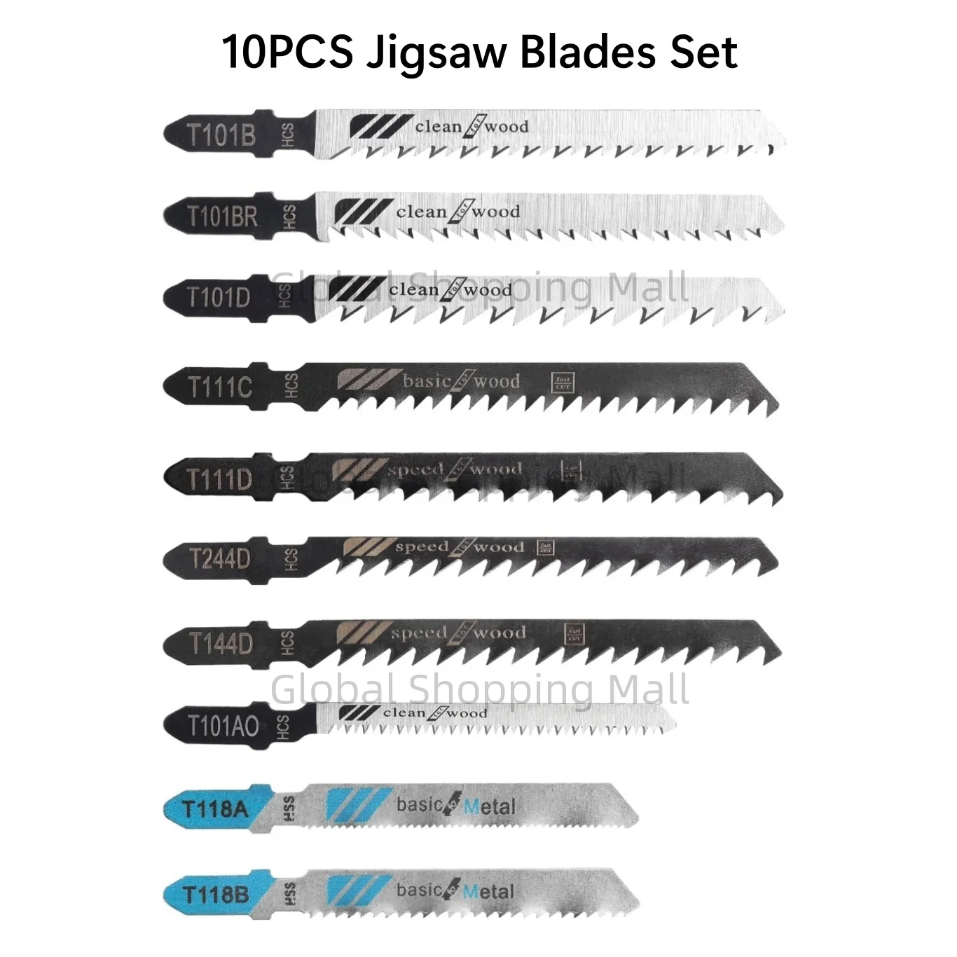 

10-Pcs T-Shank Multipurpose Jigsaw Blades Set with Storage Case Made with HCS/HSS for Wood Plastic and Metal Cutting