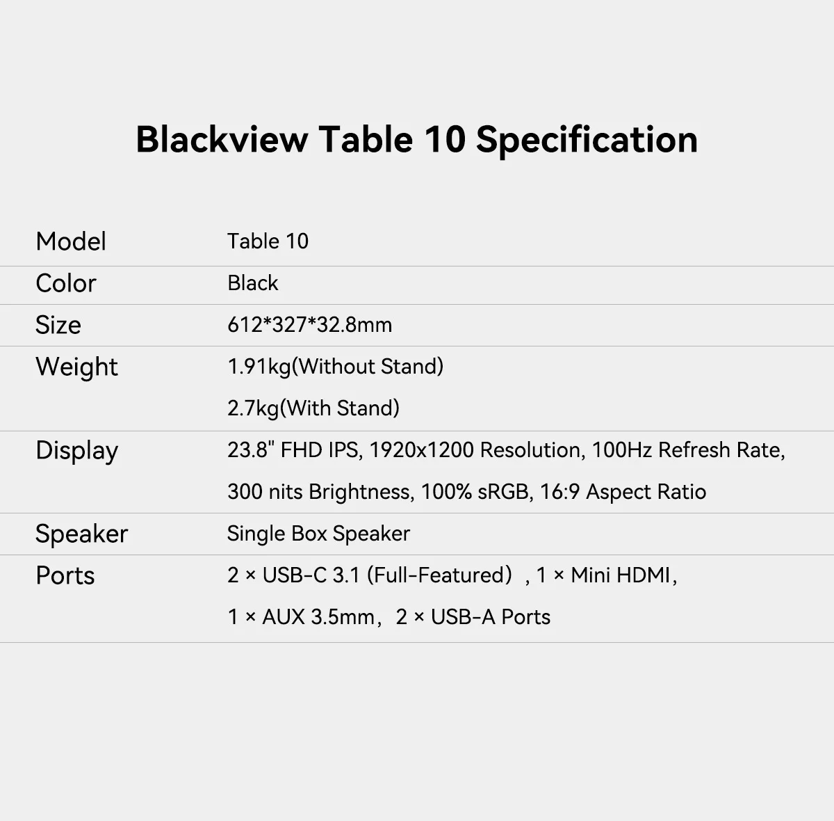 Blackview Table 10 Tragbares LCD-Display 23,8" HDR, für PC / Handy / Tablet / Macbook, 100Hz, TÜV Geringes Blaues Licht, Augenschutzmodus – Detail 10