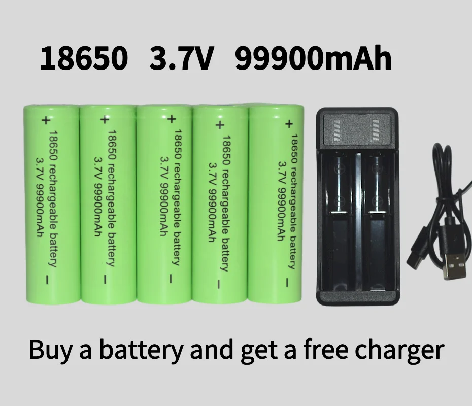 Bestselling100% original 18650 battery high-capacity 99900Mah 3.7V +charger,lithium-ion rechargeable battery for toy flashlights