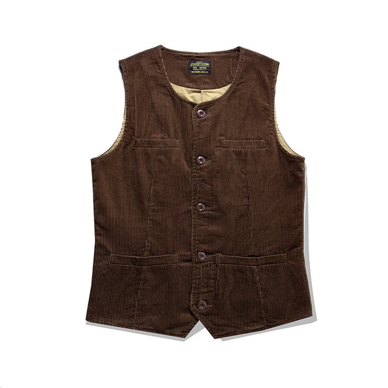 

Corduroy Men's Vests High Quality Round Neck Single Breasted Solid Color Vest Retro Multi Pocket Business Casual Autumn Coats