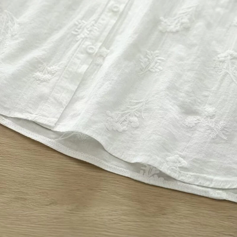 Primavera outono bordado estereoscópico arco camisa roupas femininas algodão branco gola manga comprida camisas e blusas doces u266