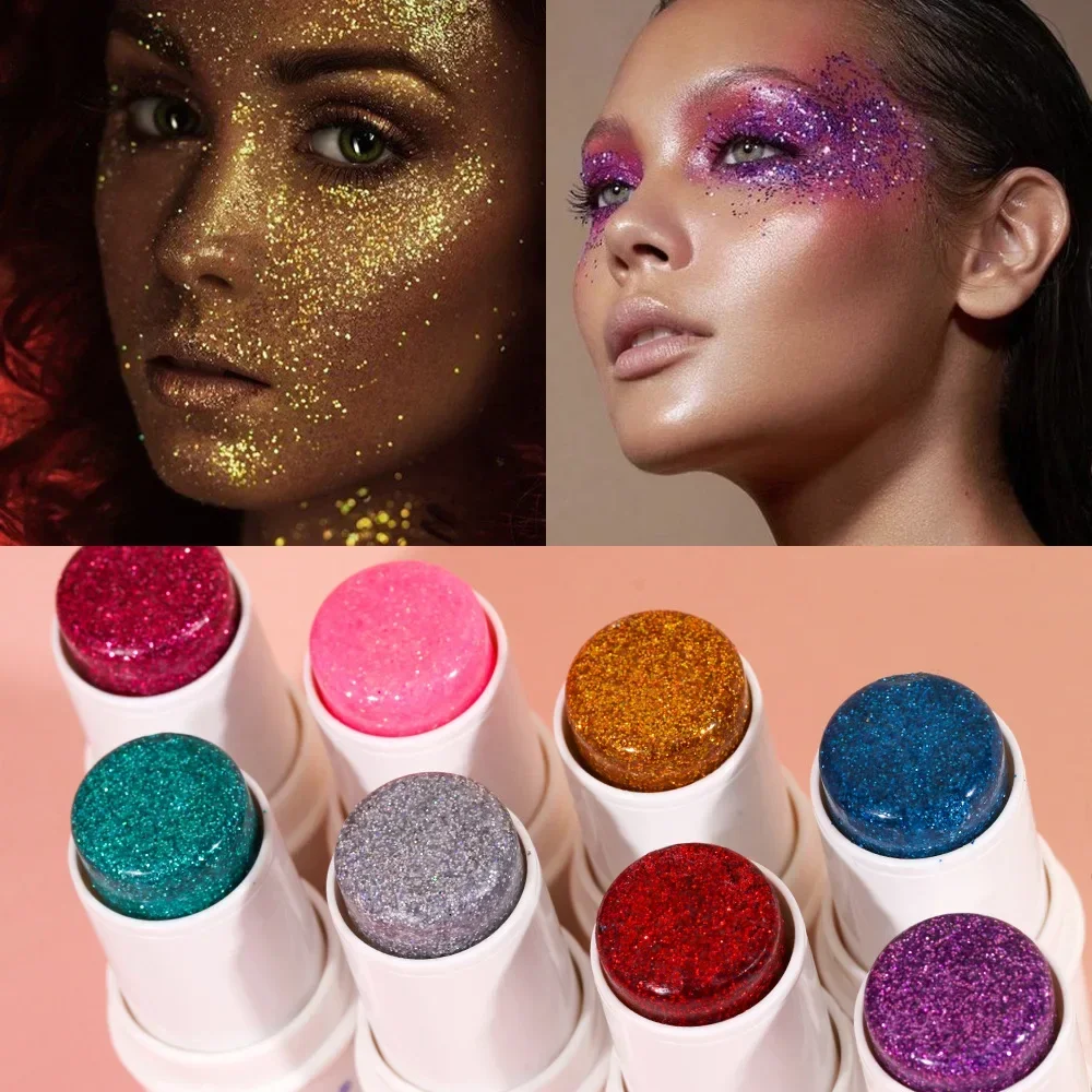 6color Glitter Sequin Stick Multifunctional Face Lip Hair Body Sequins Flash Eyeshadow Festival Stage Makeup Decoration Cosmetic