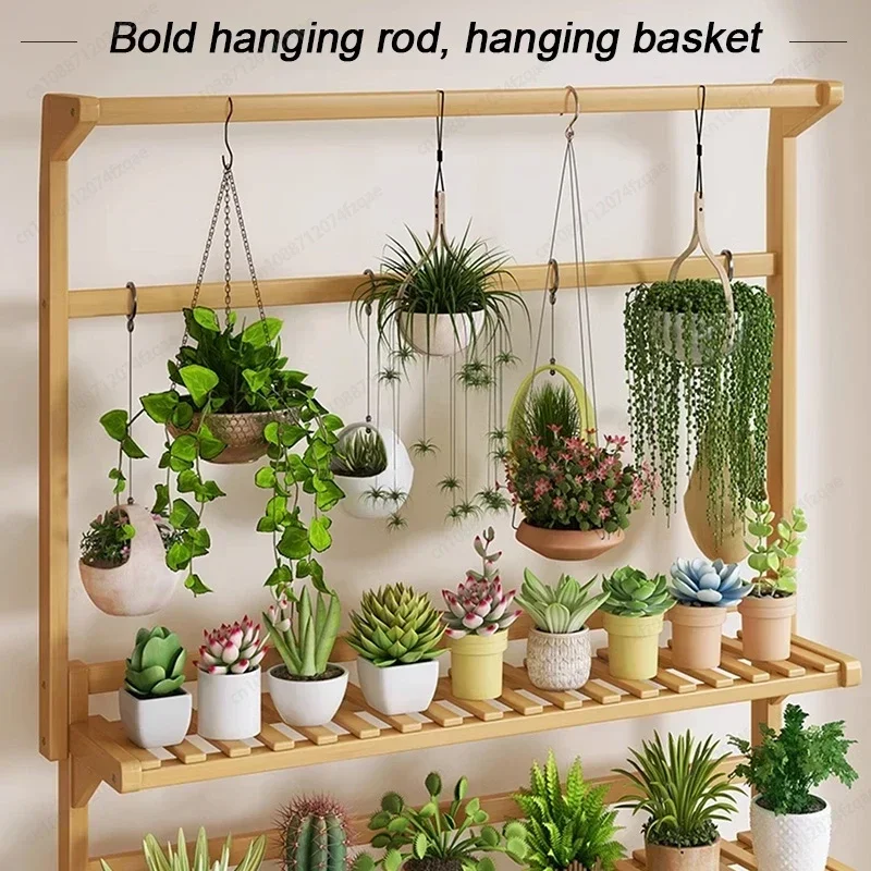 Colgador de maceta para balcón, soporte para plantas, estante para sala de estar, madera maciza, verde, exhibición de pie, registro de patio después de jardinería