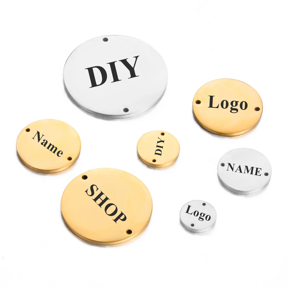 10 sztuk metalowych niestandardowych imion ze stali nierdzewnej LOGO Disc Charms 2 otwory Okrągła spersonalizowana zawieszka z dowolnymi słowami Wisiorki Biżuteria