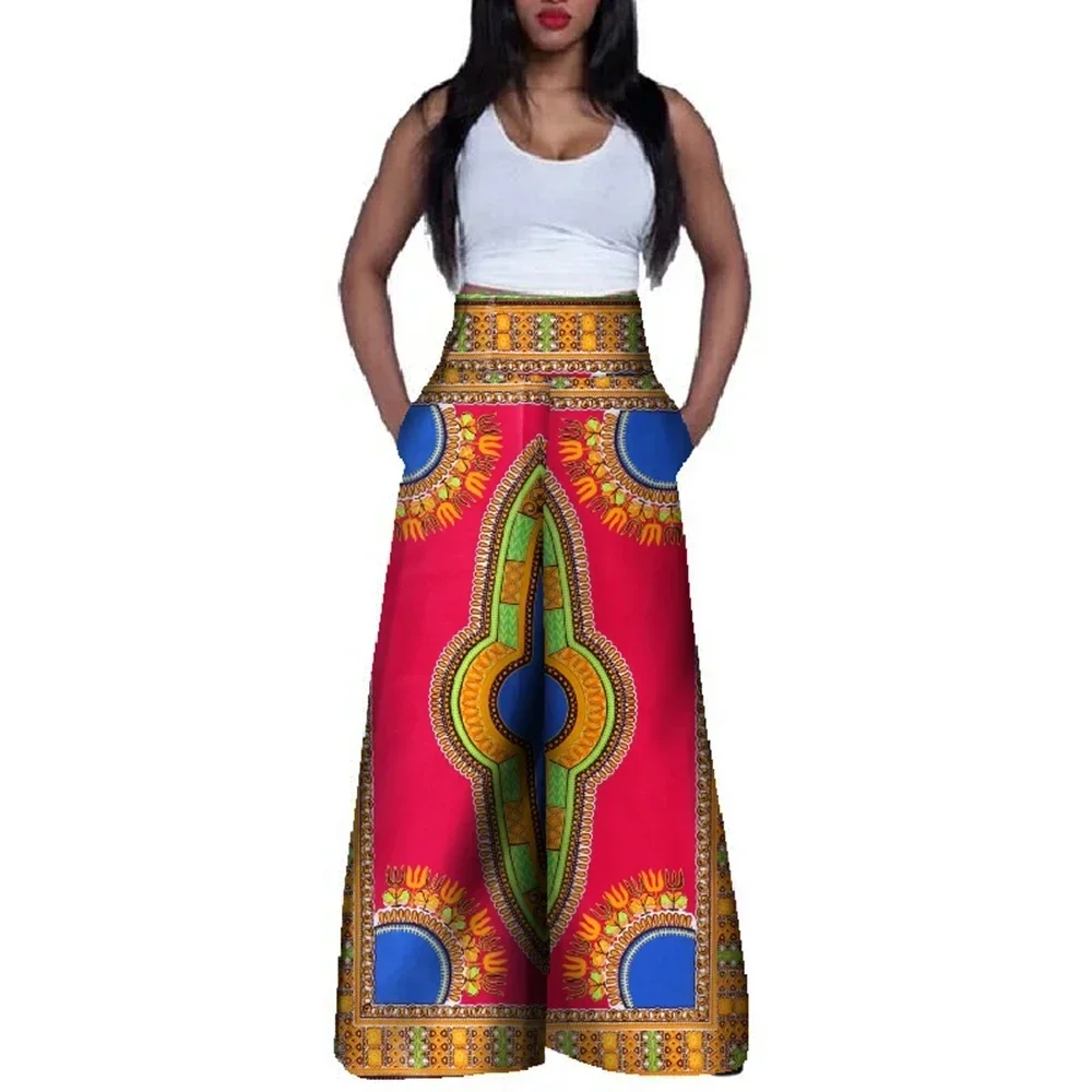 

Fashion African Print High Waist Pants for Women Riche 100% Cotton Long Wide Pants Traditional African Clothing WY3367